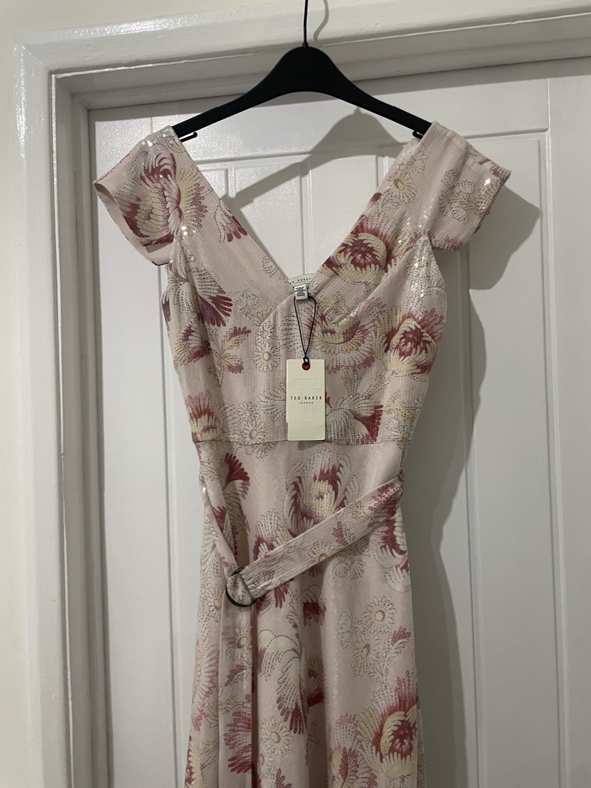 £350 Ted Baker Ninia Belted Floral Midaxi Dress Cream / Pink UK 8 10 Size 1