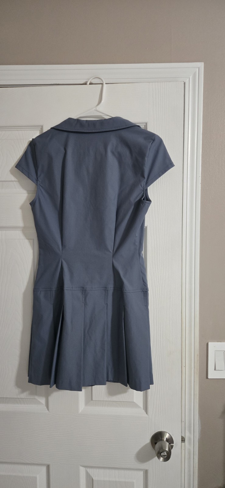 Zara Blue Fit & Flare Collared Zip Front Pleated Cap Sleeve Dress M