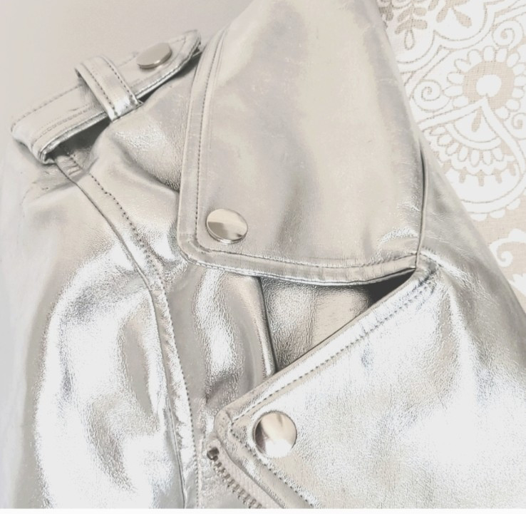 HAODUOYI Women’s Silver Jacket with Zipper cuffs Large