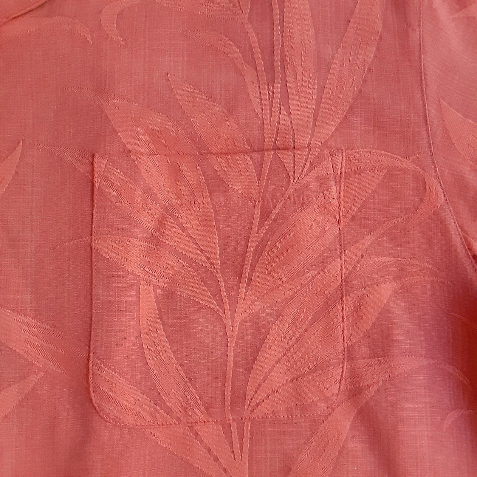 Tommy Bahama Mens Silk Camp Shirt Coral Tonal Jacquard Leaf Short Sleeve Large
