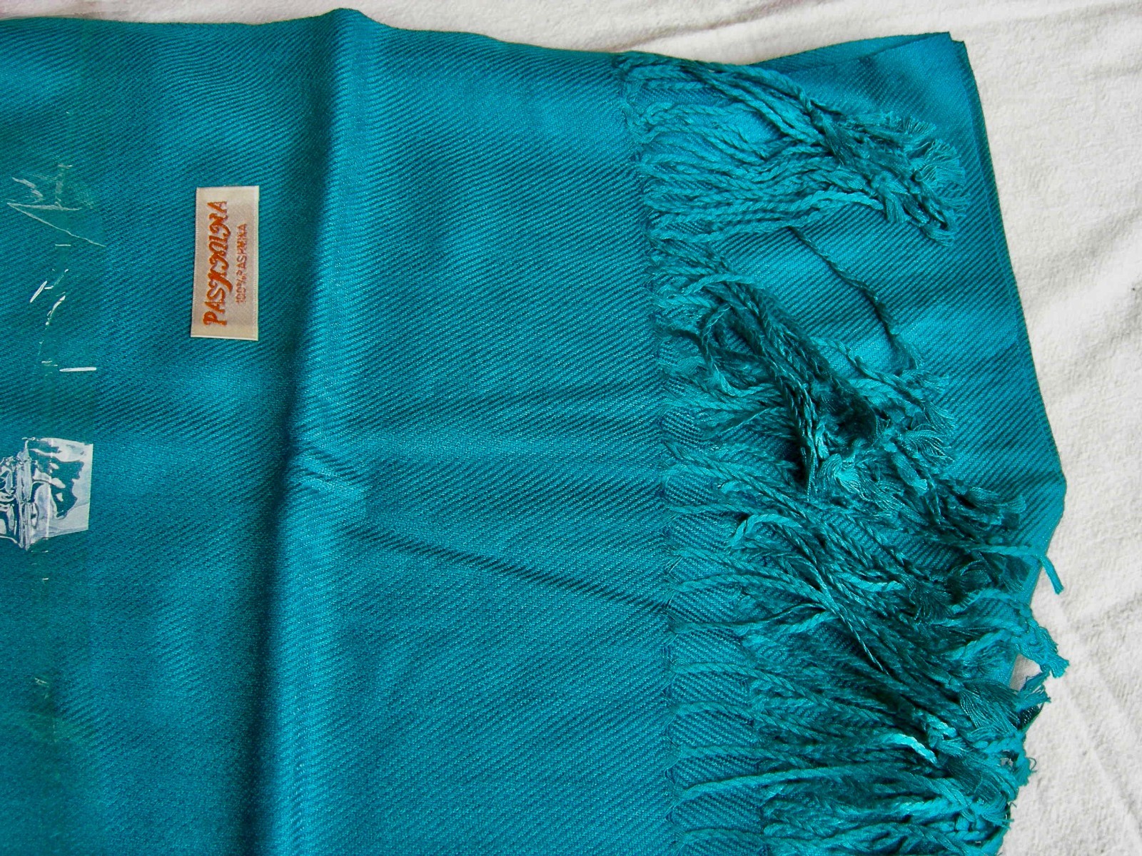 NIP Aqua/Dark Teal Pashmina Scarf- 100% Pashmina -27″ x 75″ w/3″ Fringe
