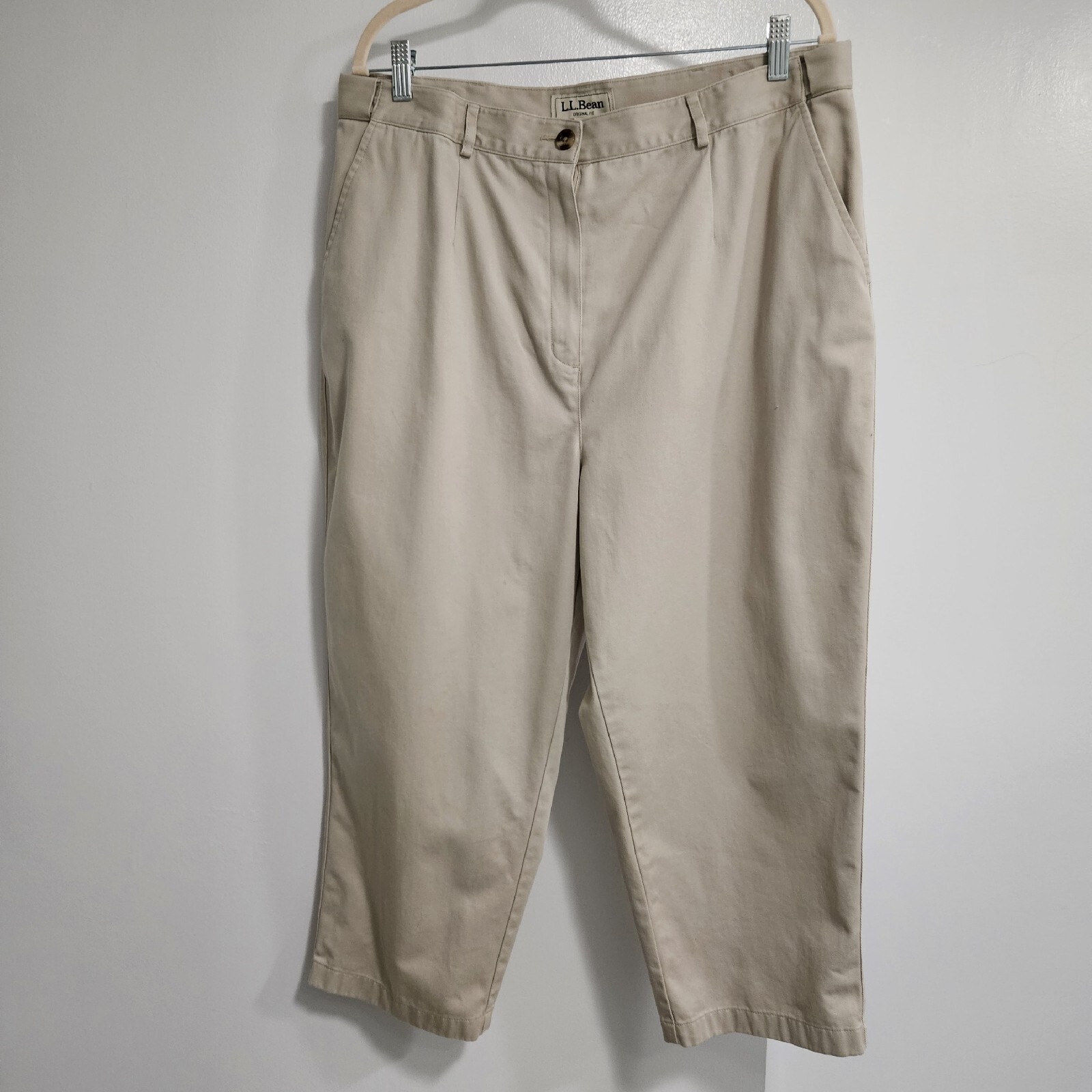 LL Bean Size 18 Original Fit Khaki Beige Cropped Pants Pockets #274907 36x23in
