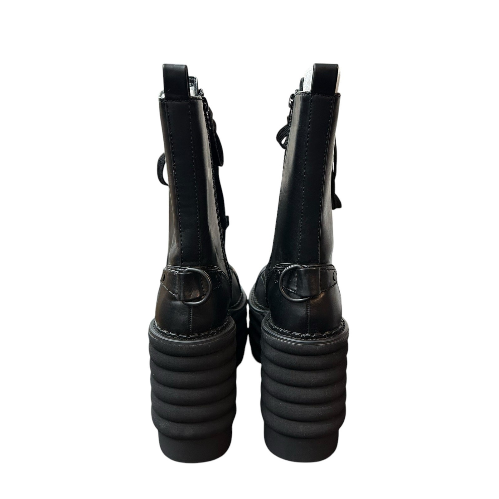 Dolls Kill Sz 9 Current Mood Vegan Leather D Ring Ribbed Platform Combat Boots
