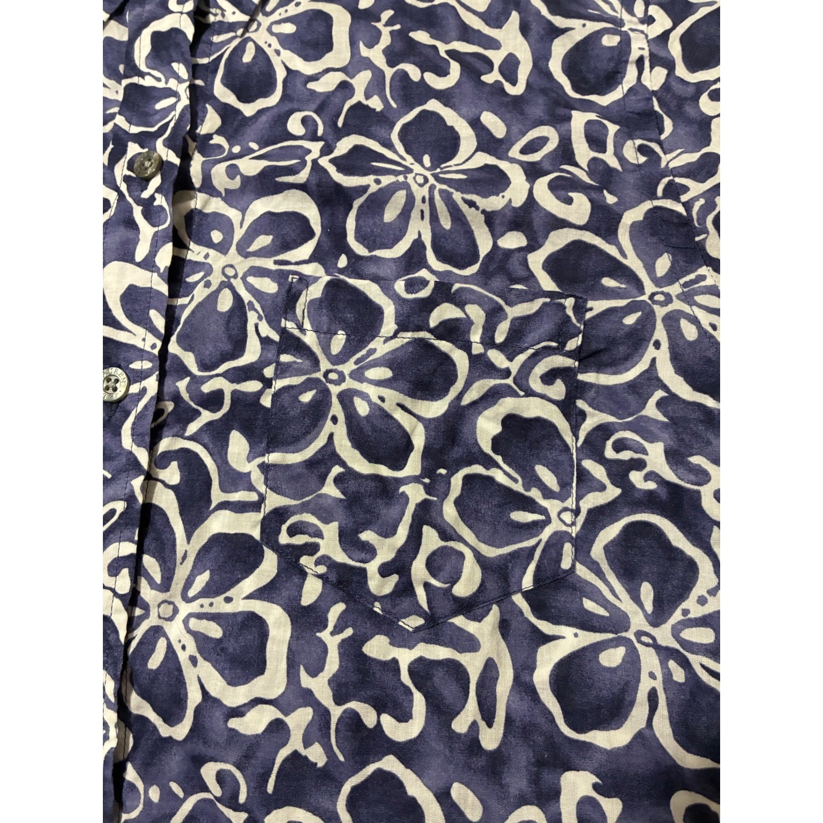 Lauren Ralph Lauren Blue White Floral Batik Cotton Short Sleeve Button Down M