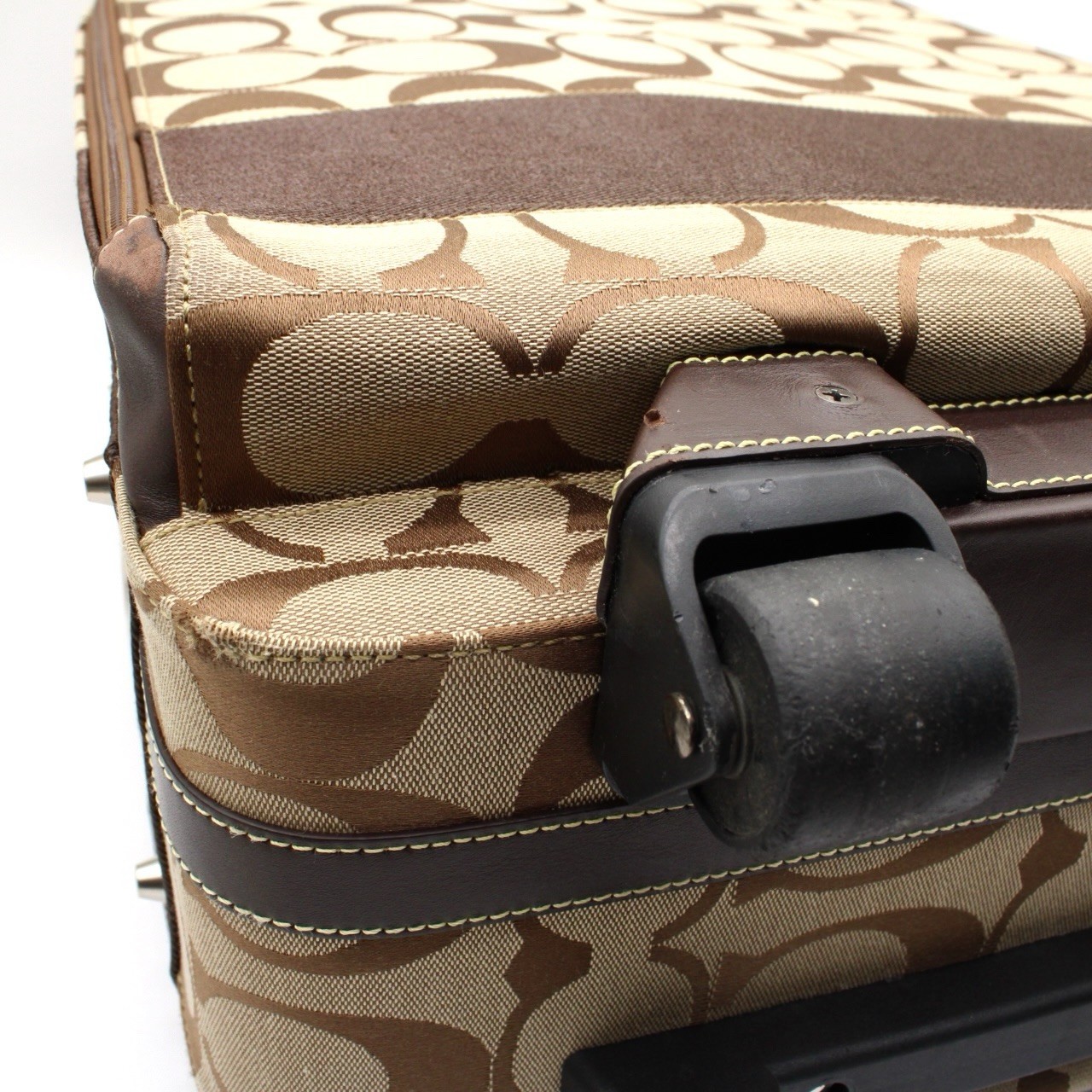 COACH F77180 Signature Canvas Leather Rolling Suitcase Carry On Luggage Brown