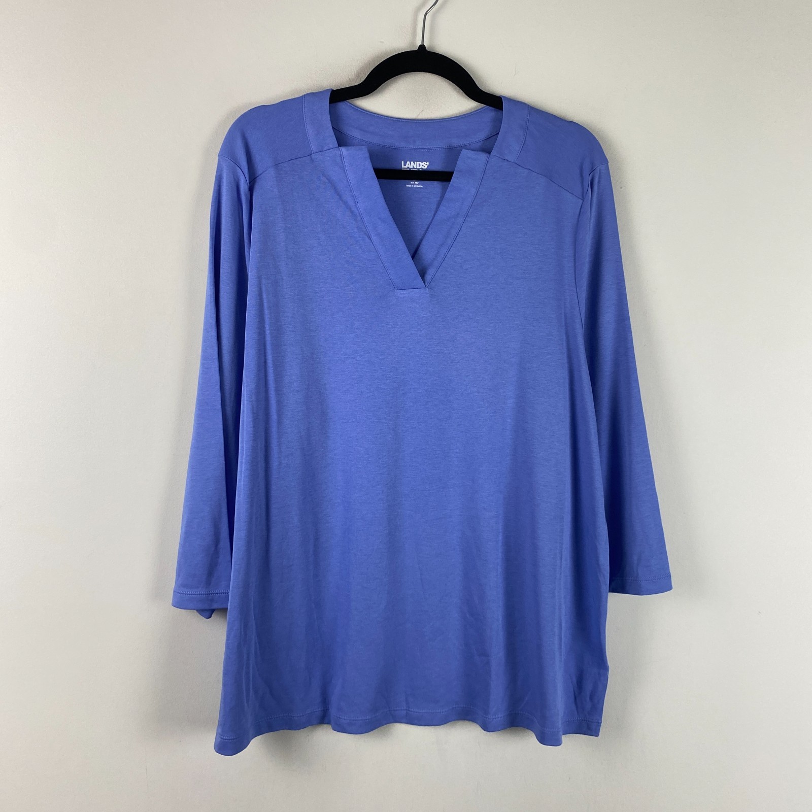 Lands End Split Neck Tunic Size 1X Cotton Modal 3/4 Sleeves Pullover