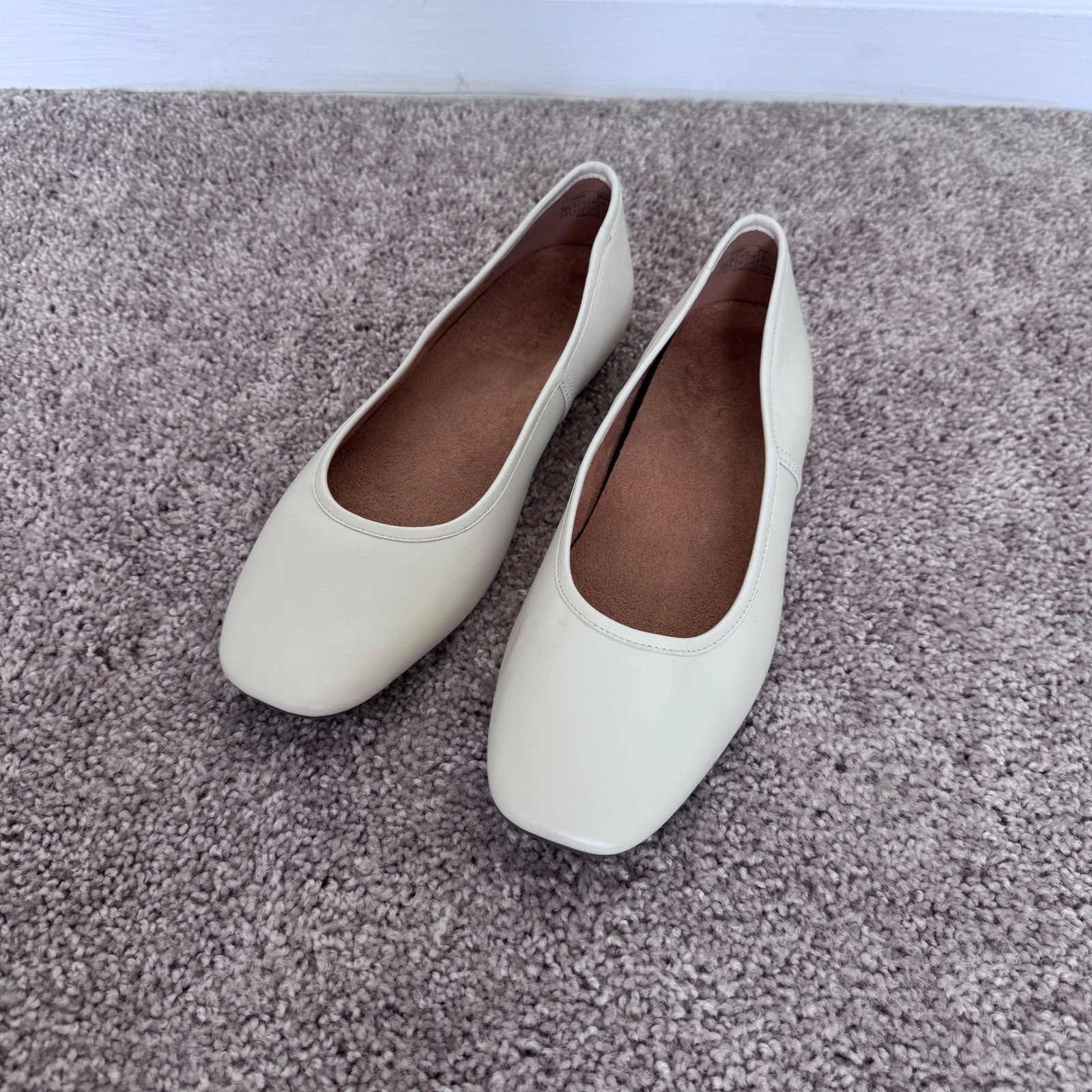 Vionic Orinda Square Toe Ballet Flats Cream Leather Orthotic Shoes Womens 10 N
