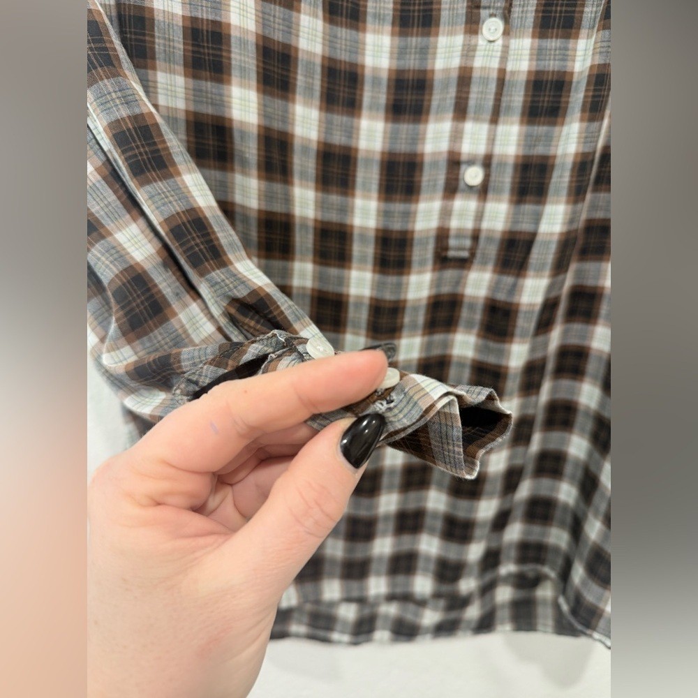 Nili Lotan Myra Brown Plaid Button-Down Shirt in size Small