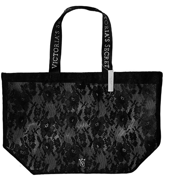 VICTORIA’S SECRET LACE TOTE RHINESTONE HANDLE LOGO LARGE WEEKENDER GYM BEACH BAG