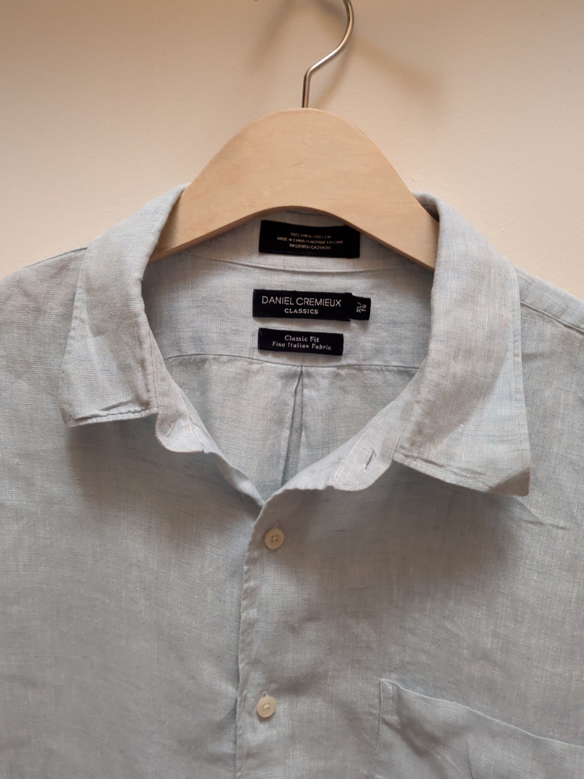 Daniel Cremieux Shirt Men’s X Large Blue 100% Linen Italian Classic Fit Pocket