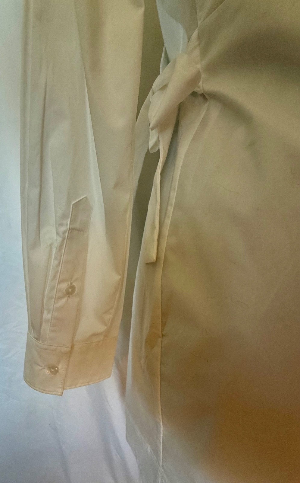 NWT SPANX Poplin Wrap Tie Dress L White Classic Collared Shirt Dress
