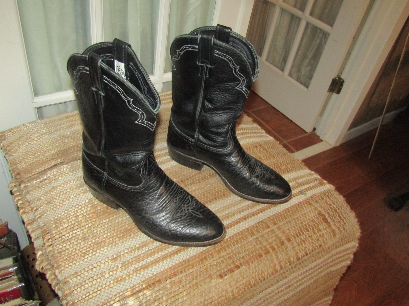 Larry Mahan USA Black Bullhide Leather Roper style Cowboy Western Boots Men 10 D