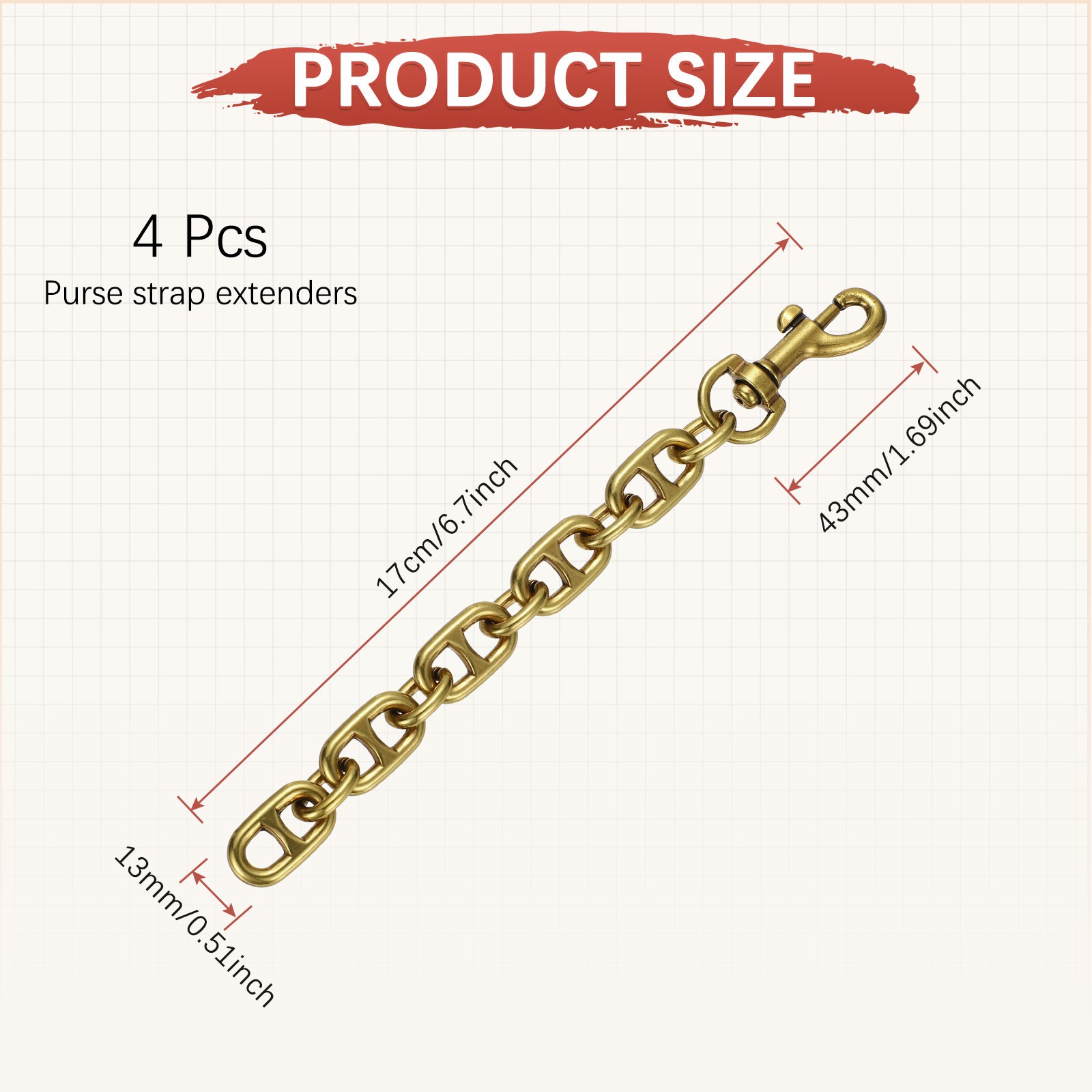 6.7IN Purse Extender Chain Straps [4PCS] Bag Extender Chain [Gold Tone]
