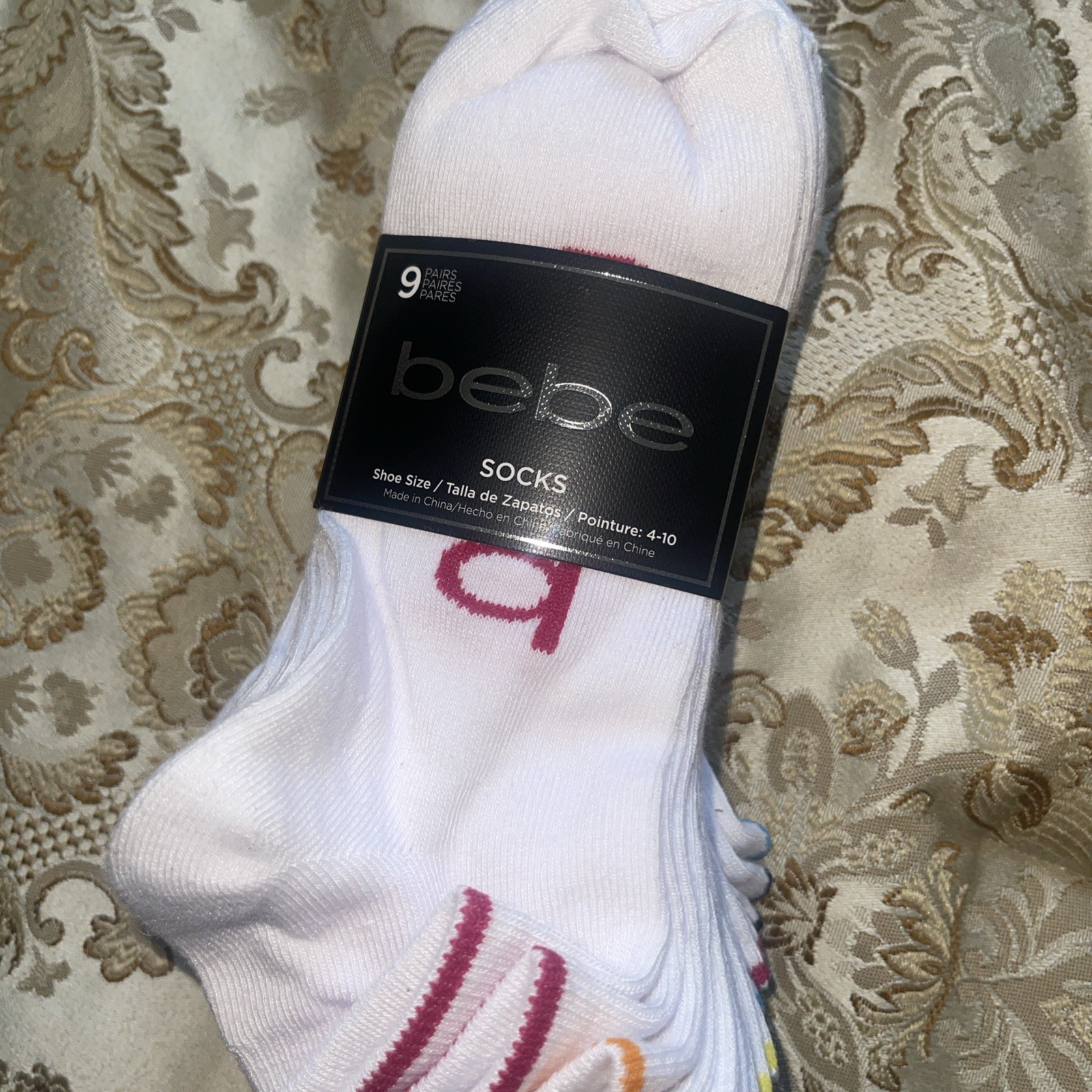 Bebe Logo, 9 Pairs Of Socks Different color Pink/grey/white Size 4 -10