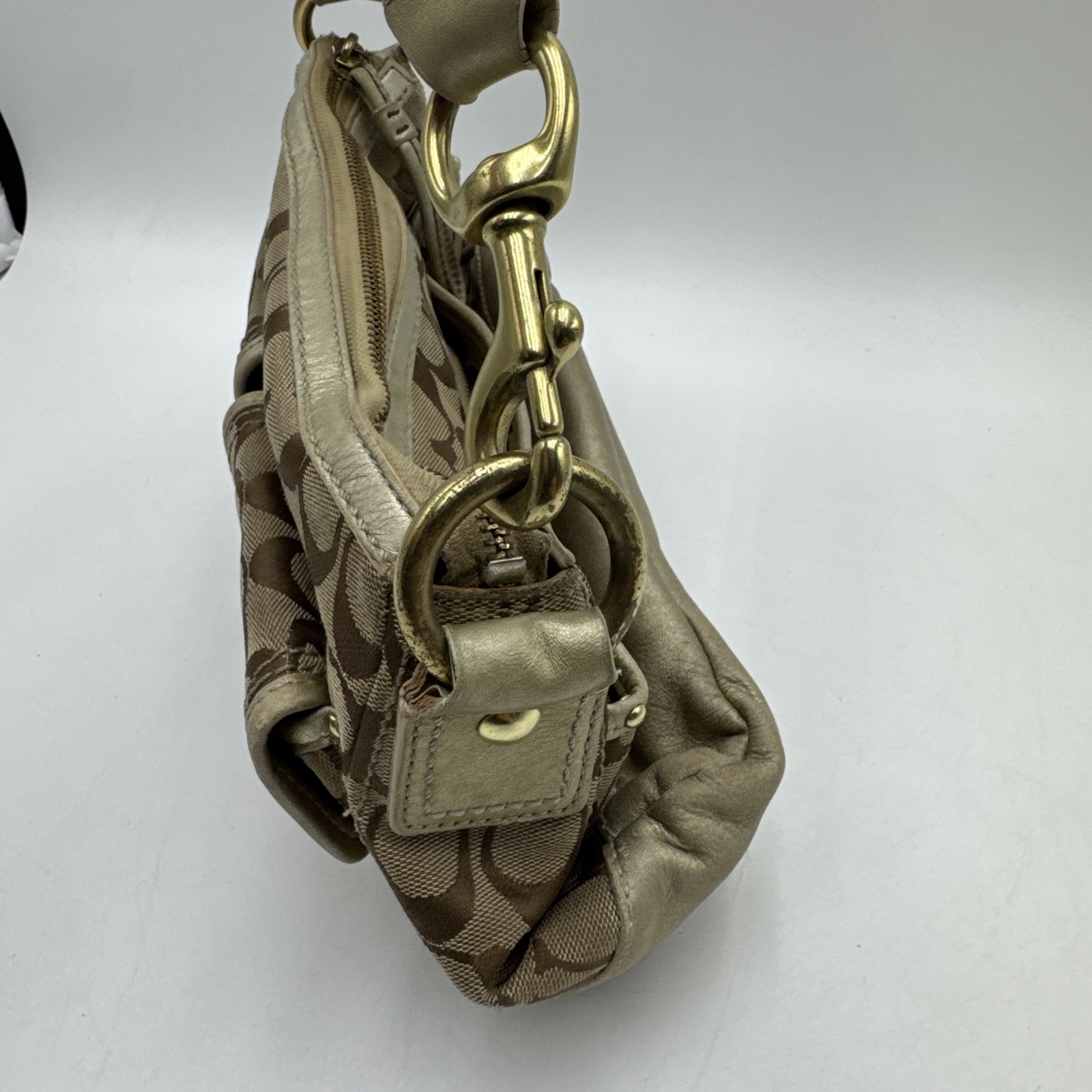 Coach Legacy Double Turnlock Tan Signature C Bag Metallic Gold Y2K # F12869