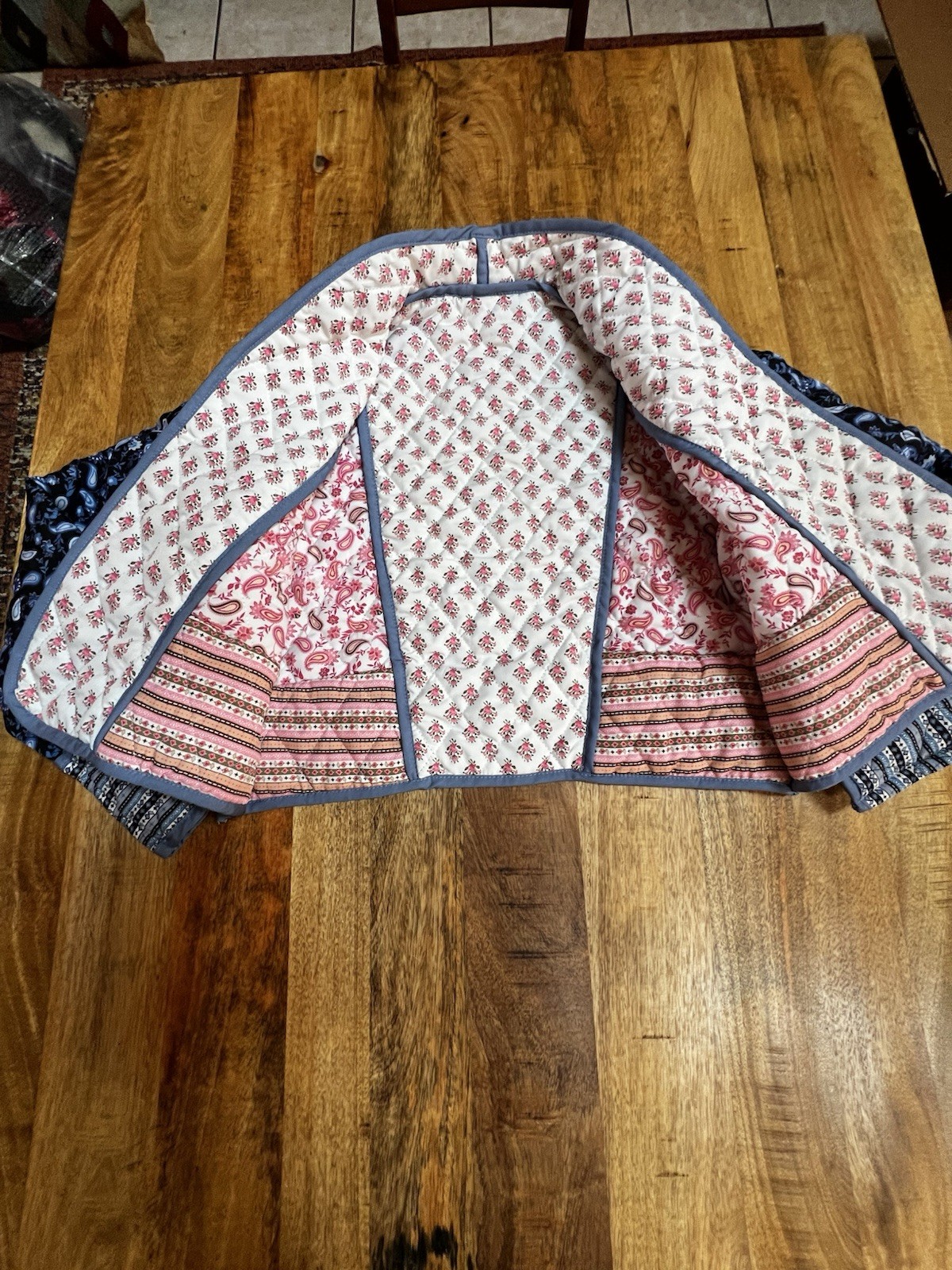 Women Reversible Quilted Cropped Jacket Open Front Boho Cottagecore Floral Sz S