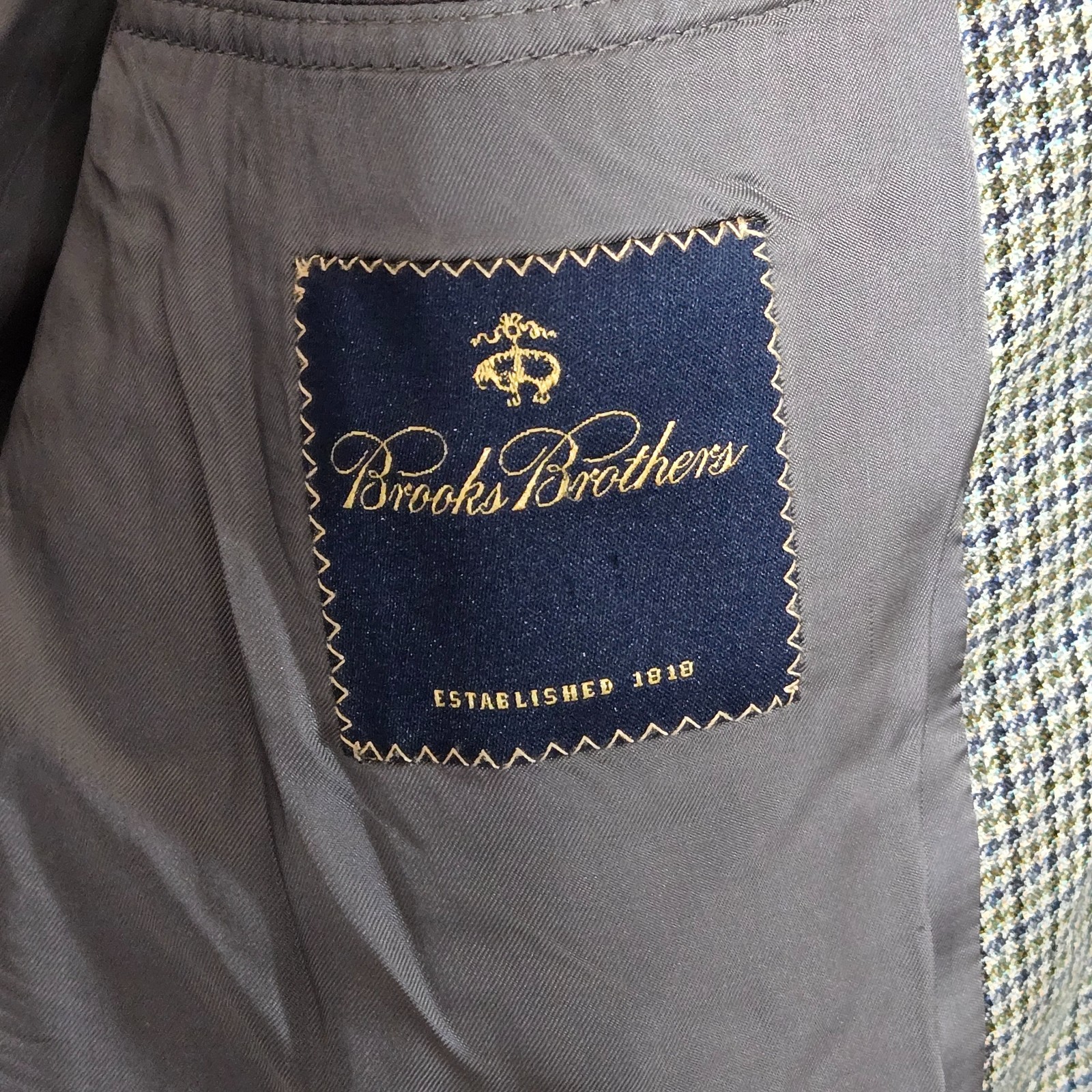 Brooks Brothers 1818 Mens Gray Houndstooth Suit Jacket Blazer 100% Wool 40R