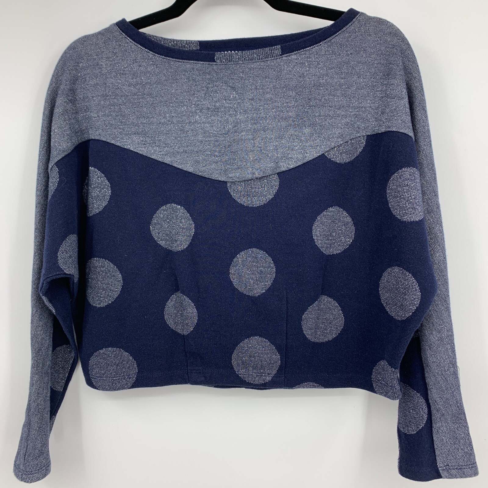 Anthropologie Postmark small top cropped boxy dolman sleeve polka dots blue