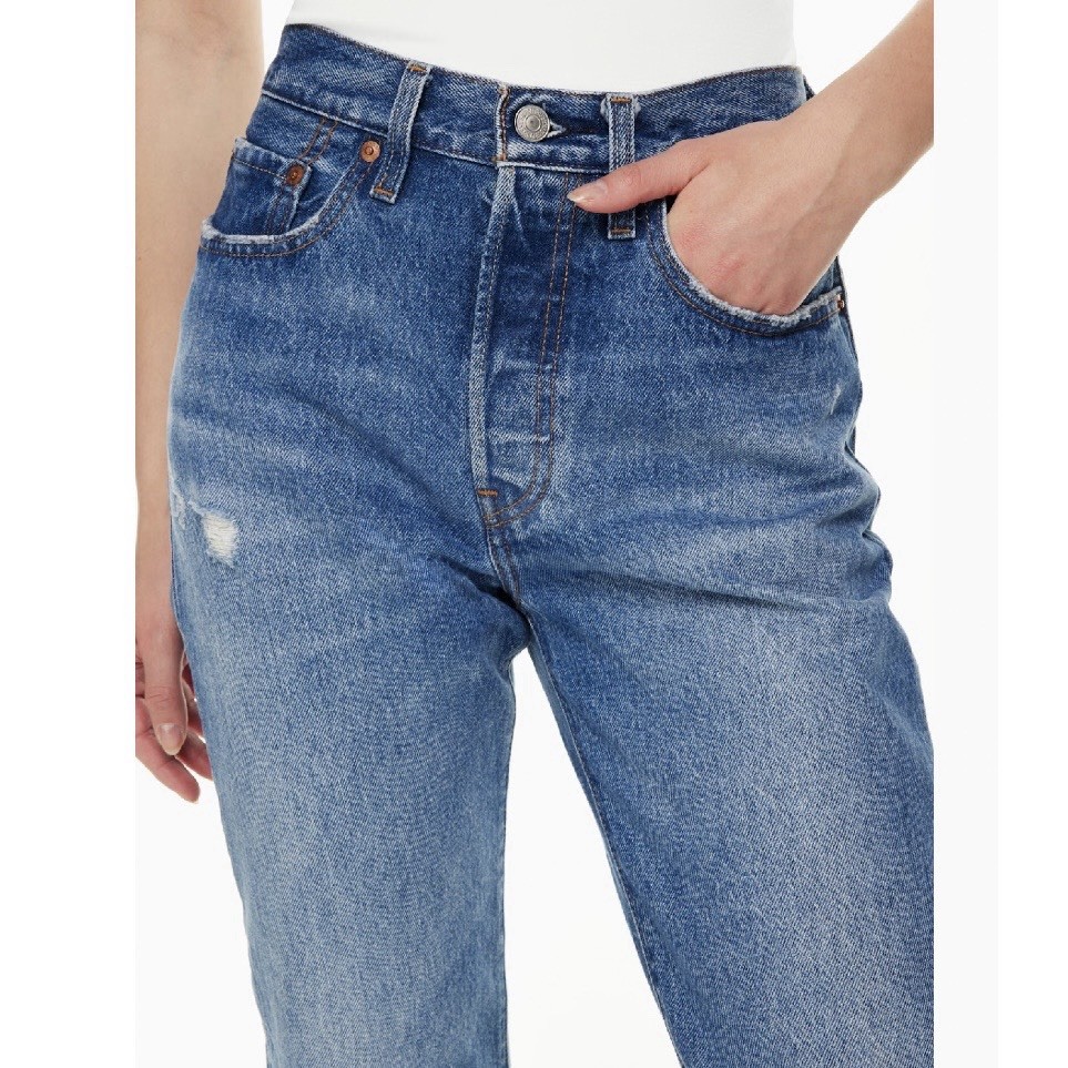 Levi’s Straight Leg Distressed 501 Button Fly Jeans