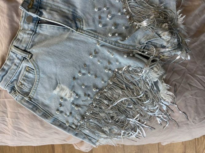 2025 Party Dance Shorts Tassel Beading Casual Jeans Women Celebrate Shiny Beads