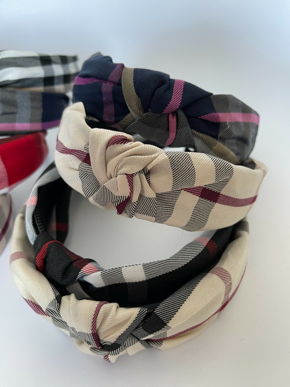 4 PCS Plaid Fabric Plastic Headband Checkered Design Fabric Hair Band Fashion