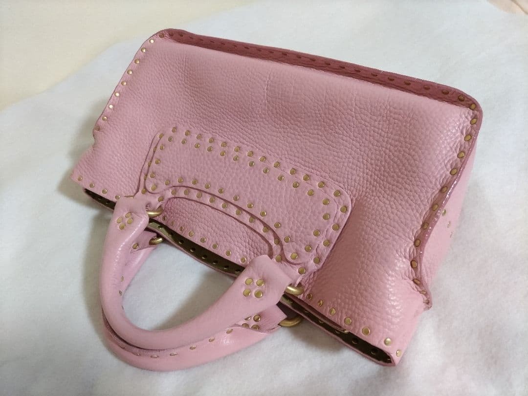 CELINE Boogie Bag Pink Genuine Leather Rare Studded Tote Authentic