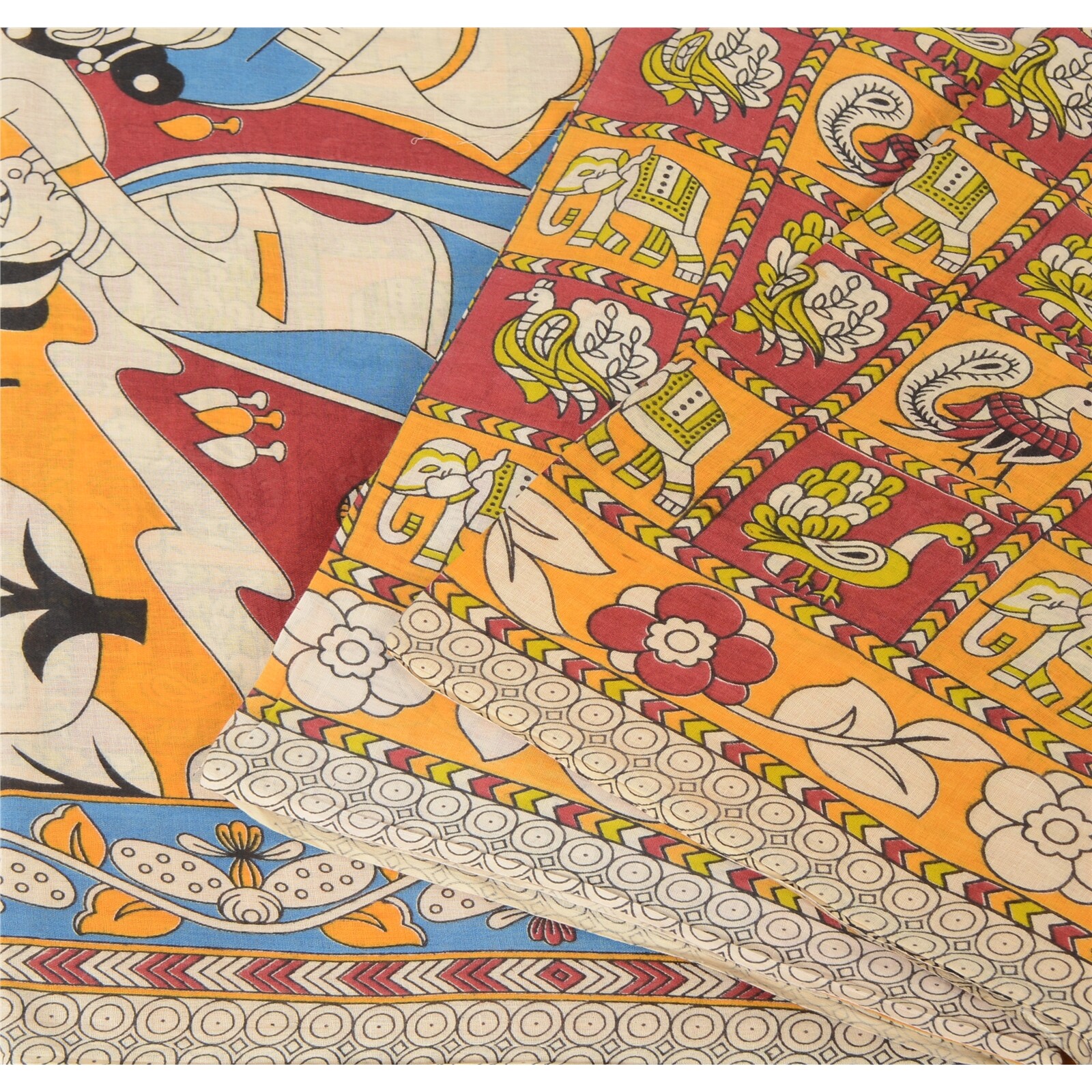 Sanskriti Vintage Sarees Pure Cotton Pattachitra Block Printed Sari Craft Fabric