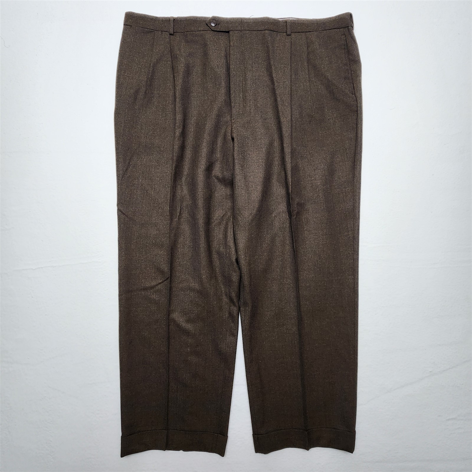 Vtg Hart Schaffner Marx 48×30 Brown Wool Flannel Old Money High Waist Trousers