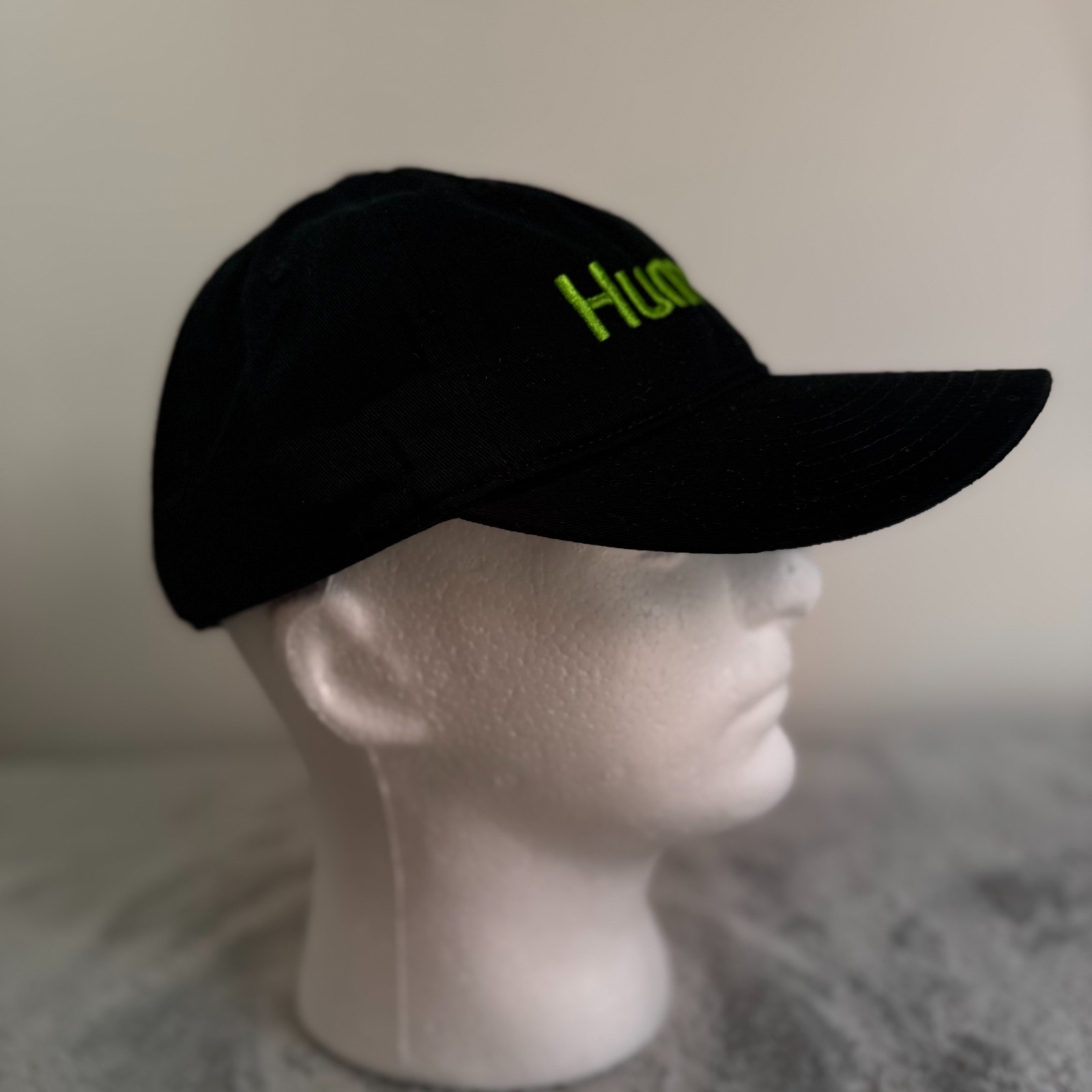 Humana Logo Hat Black Green Embroidered Organic Cotton Adjustable Baseball Cap