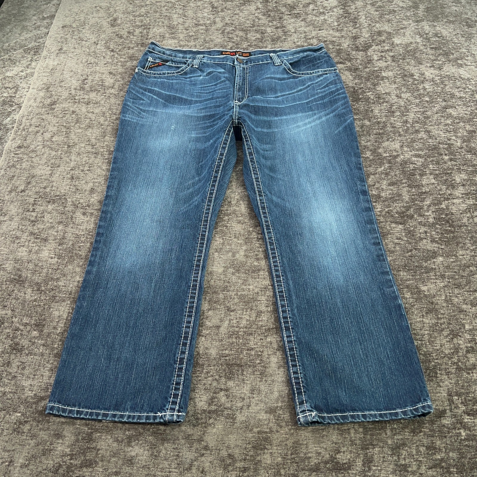 Ariat M4 Jeans Men 42×29 Blue Dark Wash Denim Low Rise Boot Cut Thick Stitch