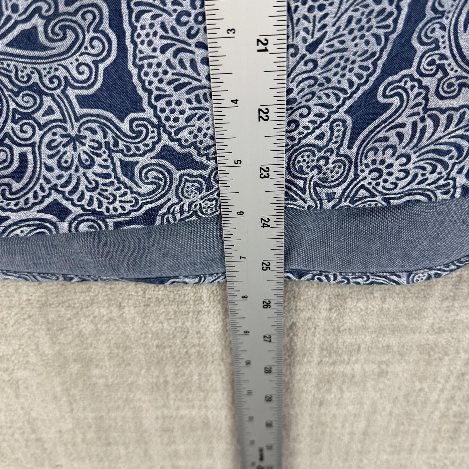 Jones New York Blouse Womens L Blue Paisley Tunic Off Shoulder 3/4 Sleeve