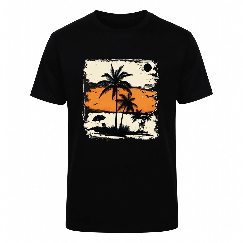 Vintage Sunset Beach Palm Tree Graphic Unisex Summer T-Shirt Tee Shirt