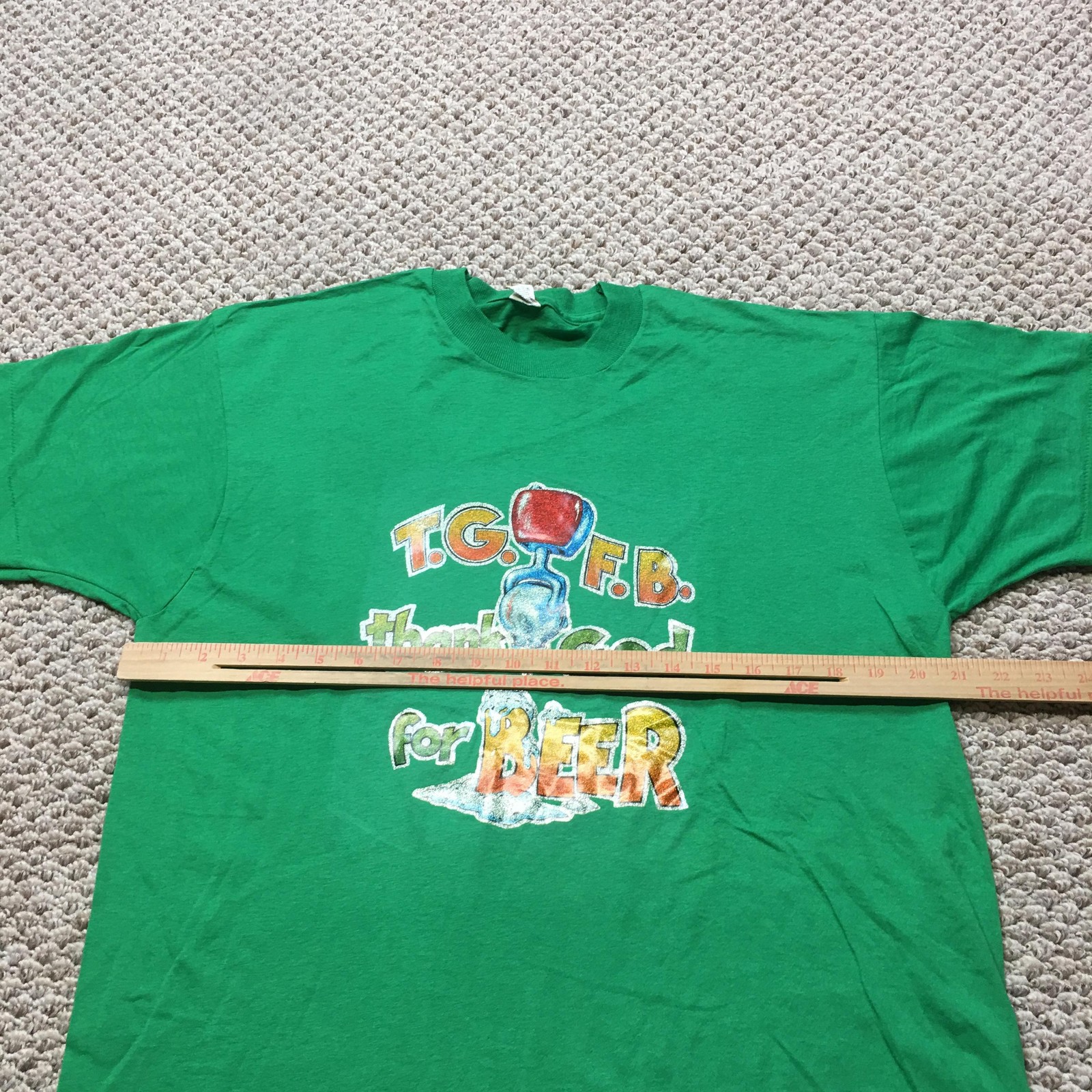 Vintage 80s Screen Stars Shirt Mens L/XL Green Thank God For Beer Tee USA