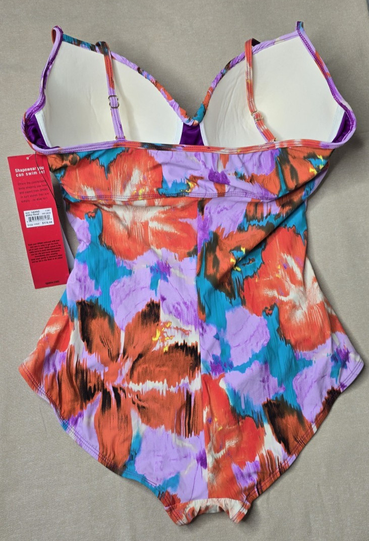 Spanx Swimsuit 14D/DD Aloha Floral One Piece Push Up Built in Bra Slimming