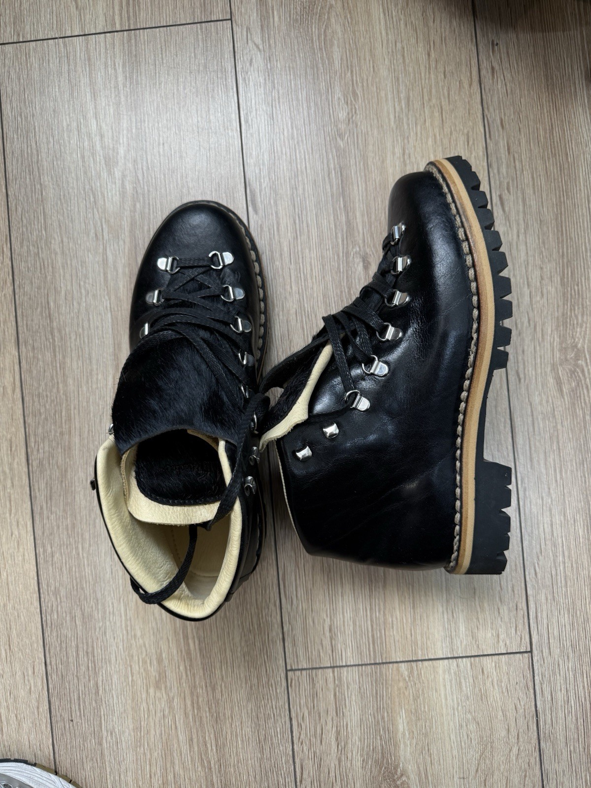 Luis Trenker Men’s Black Leather Lace-Up Ankle Hiking Boots US 8 EU 41 Vibram