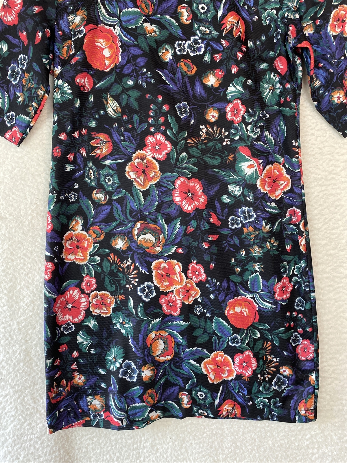 Zara Mini Dress Womens Small Aline Floral S/Sleeve Peter Pan Collar Work Office