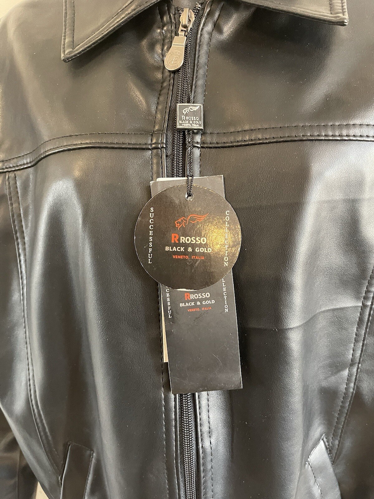 R Rosso Women’s Leather Jacket Size M NWT Black Zip Up