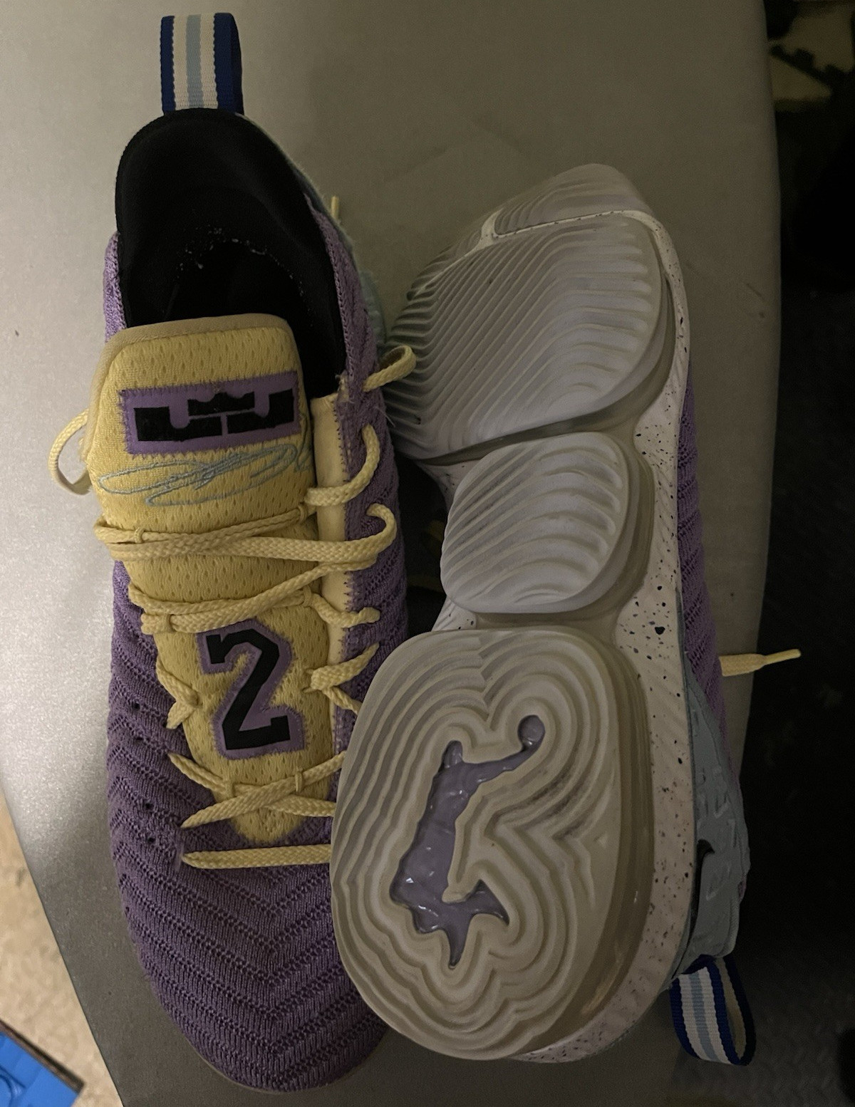 Nike LeBron Unisex Basketball Low Top Lace-Up Sneakers Purple/Yellow 13