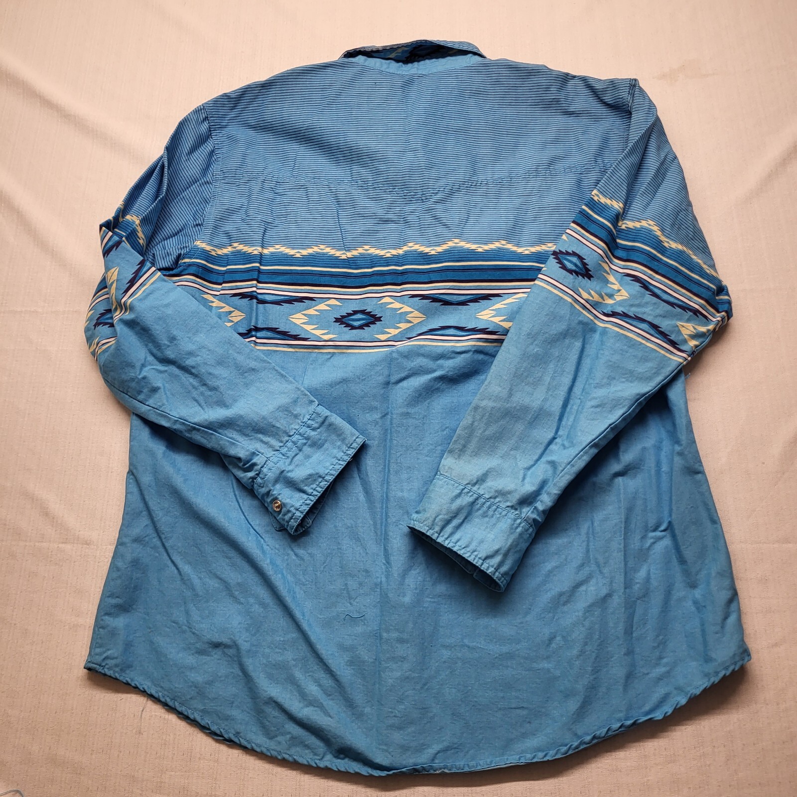 VTG Express Rider Pearl Snap Shirt Mens Large Blue Aztec 90s Western USA Cowboy
