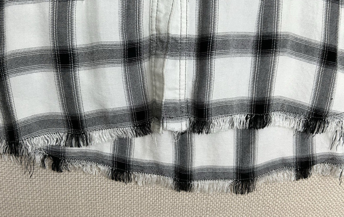 Dear John Button Up Ombre Shirt Med Frayed Hem Drawstring Sleeve Indie Vanguard