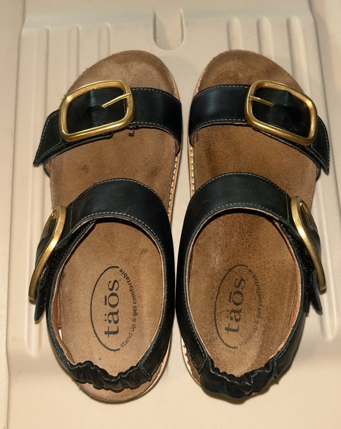 Taos On The Double Black Leather Sandles Women’s 6.5