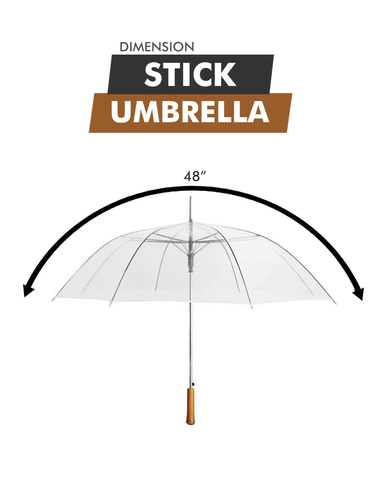 Rain Umbrella – Clear – 48″ Across – Rip-Resistant Material – Auto Open