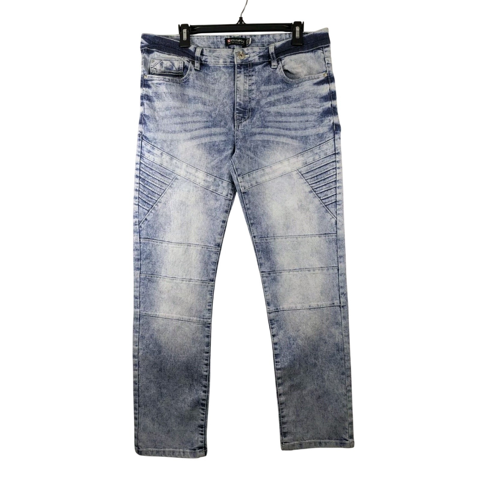 Southpole Skinny Comfort Stretch Jeans Mens 34×30 Acid Wash Moto Denim Whiskered