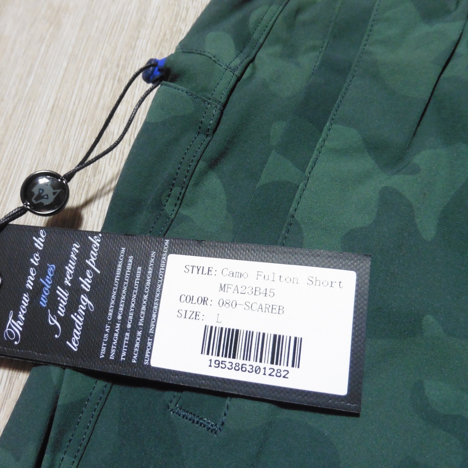 GREYSON Mens L LARGE FULTON SHORTS CAMO SCAREB GREEN LINED 9″ GOLF WORKOUT