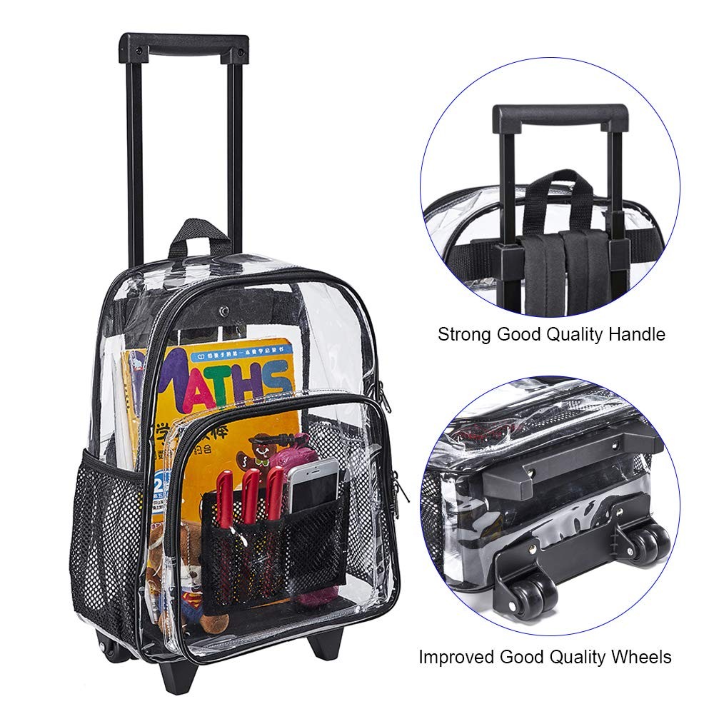 Cold-Resistant Security Rolling Clear Backpack with Wheels Black