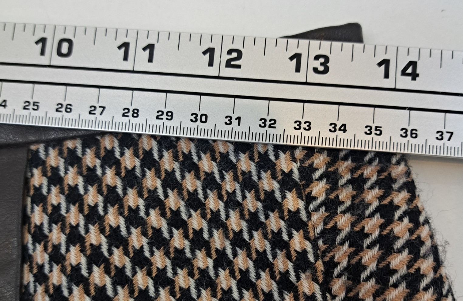 Houndstooth Wool Blend Faux Leather Trim A-Line Skirt Wm’s Small 27″x26″ Brown