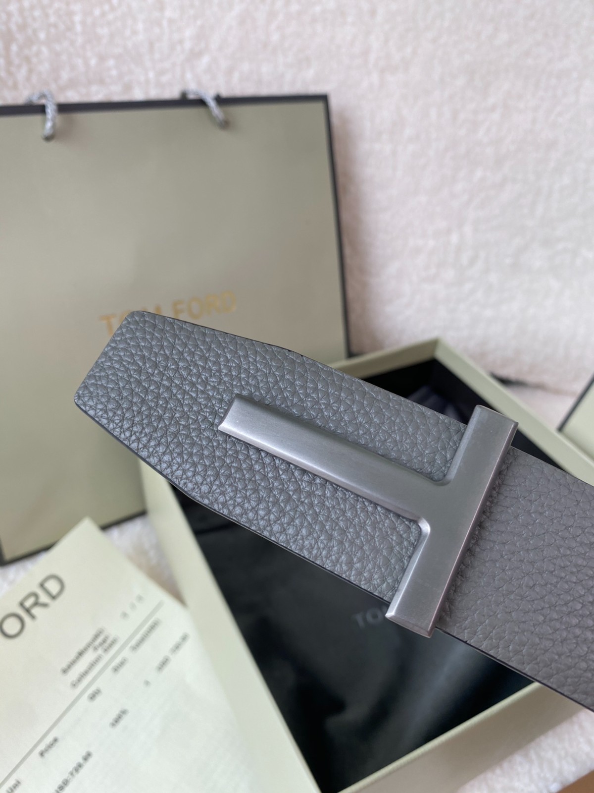 Tom Ford Belt Reversible Gray/Black Calfskin Leather