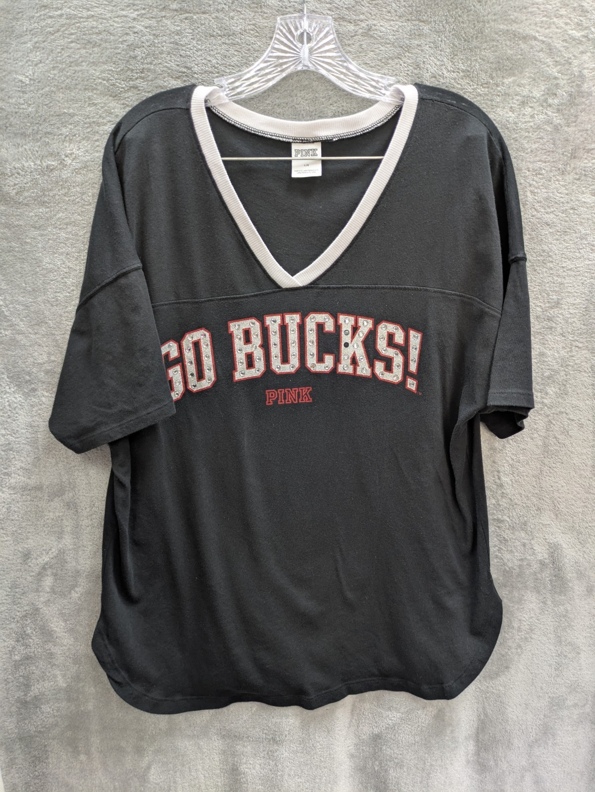 Pink VS Collegiate Tee Womens Large Go Bucks OSU Bling Rhinestones READ