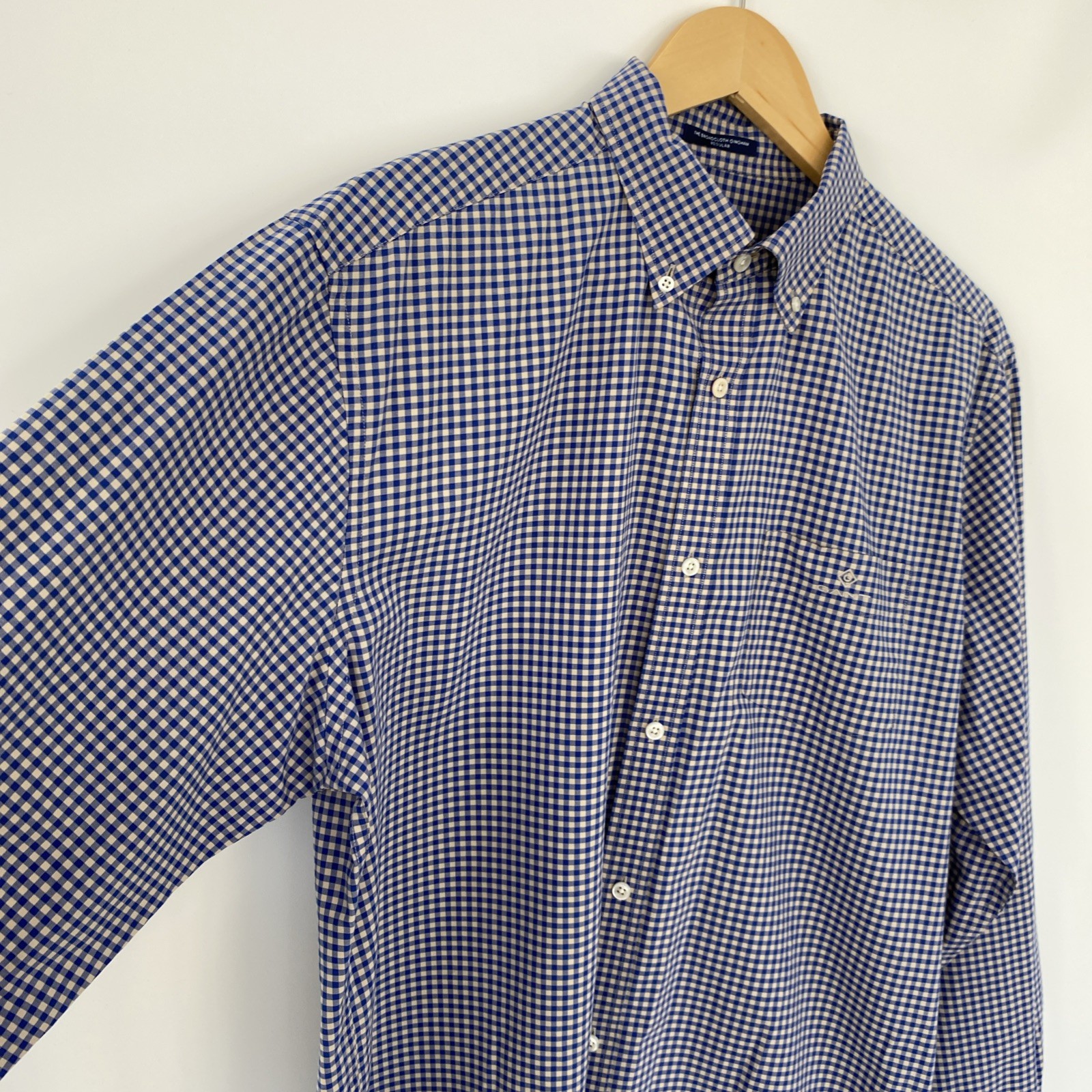 GANT Shirt Mens Large Blue Check Long Sleeve The Broadcloth Gingham Logo Cotton