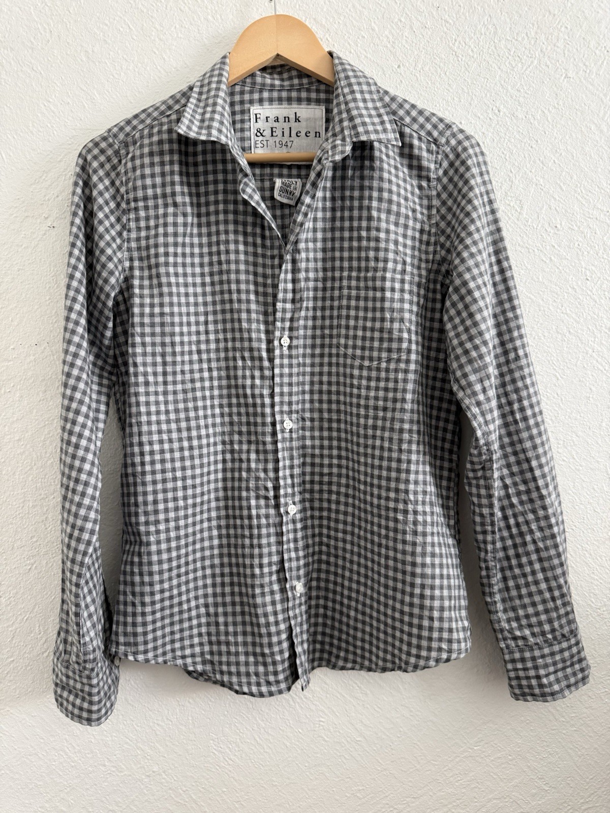Frank & Eileen Shirt 100% Cotton Barry Plaid Gingham Womens M Gray/White